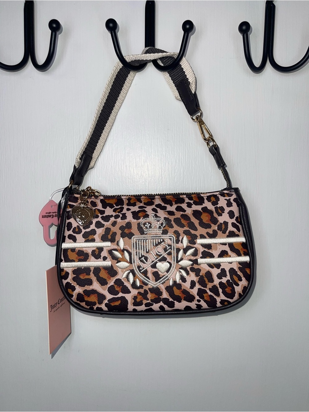 NWT Juicy Couture Pink and Brown Leopard Mini Shoulder Bag with Gold Accents